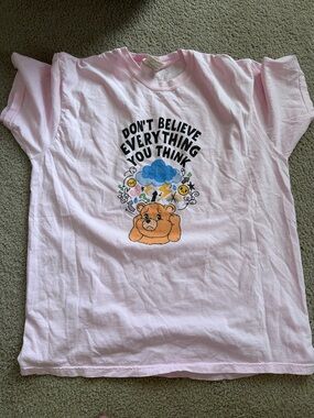 Women’s Light Pink Graphic Tee XL - "Don't Believe Everything You Think"
